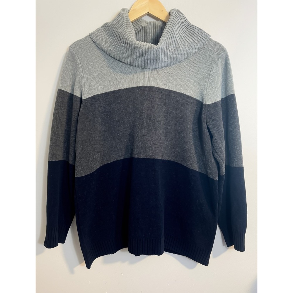 White Stag Womens Grey Colorblock Cowl Neck Sweater XL Office Chic Dark Academia